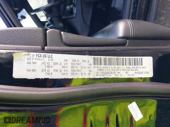 2020 Jeep Grand Cherokee Altitude with VIN 1C4RJEAG6LC341791, listed as a IAAI auction lot 39474396 with 80,726 mi miles and . Bid and sale history available at DreamBid. Image 9.