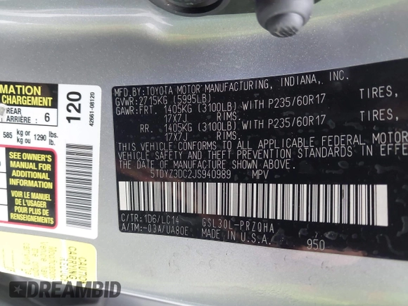 2018 Toyota Sienna XLE Auto Access Seat с VIN 5TDYZ3DC2JS940989, выставлен на аукционе IAAI как лот 42316742 с пробегом 130 731 миль миль и . История ставок и продаж доступна на DreamBid. Изображение 9.
