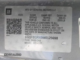 2021 Chevrolet Camaro 1LT z VIN 1G1FB1RX9M0125698, wystawiony jako IAAI lot #41824653 z przebiegiem 69 365 mil mil oraz . Historia ofert i sprzedaży dostępna na DreamBid. Obrazek 9.