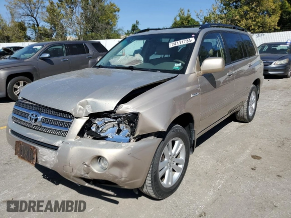 2006 Toyota Highlander Hybrid with VIN JTEEW21A860007516, listed as a Copart auction lot 74111734 with 253,482 mi miles and Salvage Title. Bid and sale history available at carsss.com. Image 1.