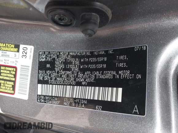 2018 Toyota Sienna XLE with VIN 5TDDZ3DC8JS207490, listed as a IAAI auction lot 40890775 with 97,260 mi miles. Bid and sale history available at carsss.com. Image 9.