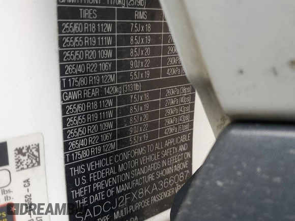 2019 Jaguar F-Pace 25t Premium with VIN SADCJ2FX8KA366087, listed as a Copart auction lot 51307075 with 108,178 mi miles and Salvage title. Bid and sale history available at DreamBid. Image 14.