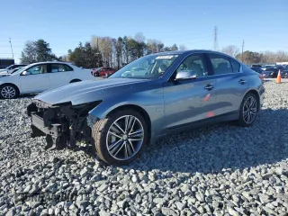 2015 Infiniti Q50 with VIN JN1BV7AR3FM410618, listed as a Copart auction lot 49380135 with 112,657 mi miles and Salvage Title. Bid and sale history available at carsss.com. Image 1.