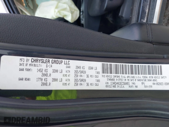 2014 Dodge Durango SXT with VIN 1C4RDHAG3EC560851, listed as a IAAI auction lot 42282572 with Not provided miles and . Bid and sale history available at DreamBid. Image 9.