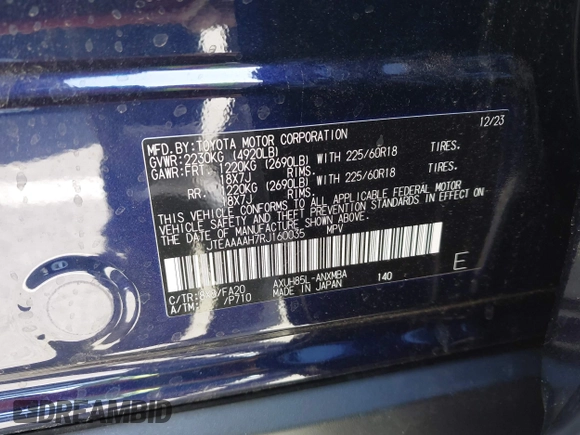 2024 Toyota Venza LE z VIN JTEAAAAH7RJ160035, wystawiony jako IAAI lot #42045367 z przebiegiem 11 788 mil mil oraz . Historia ofert i sprzedaży dostępna na DreamBid. Obrazek 9.