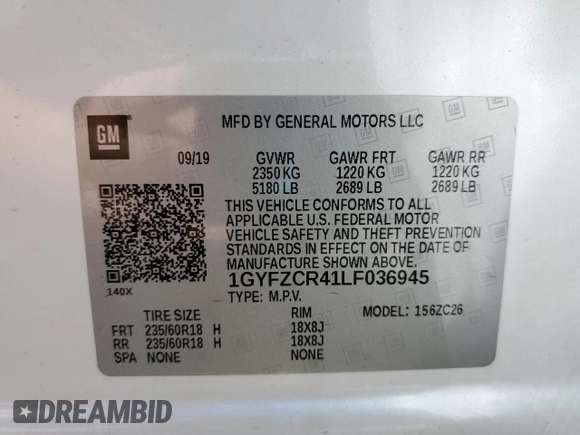 2020 Cadillac XT4 FWD Premium Luxury with VIN 1GYFZCR41LF036945, listed as a Copart auction lot 54114405 with 48,781 mi miles and Salvage title. Bid and sale history available at DreamBid. Image 13.