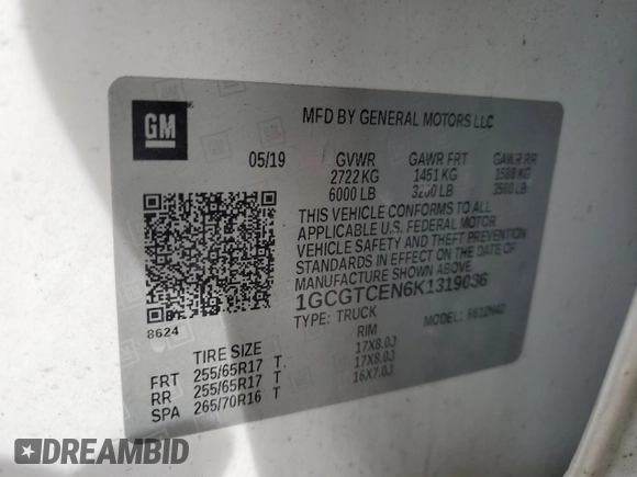 2019 Chevrolet Colorado 4WD LT z VIN 1GCGTCEN6K1319086, wystawiony jako Copart lot #51813825 z przebiegiem Nie podano mil oraz Szkoda całkowita • Salvage title. Historia ofert i sprzedaży dostępna na DreamBid. Obrazek 12.