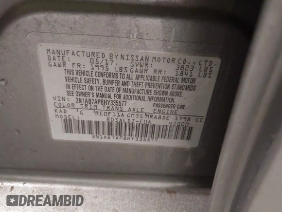 2017 Nissan Sentra S z VIN 3N1AB7AP8HY335577, wystawiony jako IAAI lot #41635102 z przebiegiem 73 361 mil mil oraz . Historia ofert i sprzedaży dostępna na DreamBid. Obrazek 9.