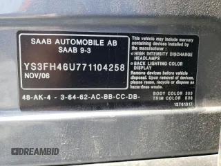 2007 Saab 9-3 Aero z VIN YS3FH46U771104258, wystawiony jako Copart lot #53897815 z przebiegiem 130 295 mil mil oraz Tytuł czysty. Historia ofert i sprzedaży dostępna na DreamBid. Obrazek 12.