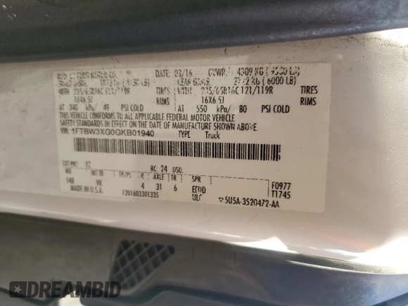 2016 Ford Transit Cargo with VIN 1FTBW3XG0GKB01940, listed as a Copart auction lot 83656984 with 267,660 mi miles and Salvage Title. Bid and sale history available at carsss.com. Image 14.
