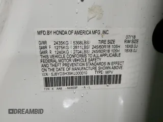 2019 Acura MDX with VIN 5J8YD3H39KL000010, listed as a Copart auction lot 50872175 with 82,306 mi miles and Non Repairable. Bid and sale history available at carsss.com. Image 14.