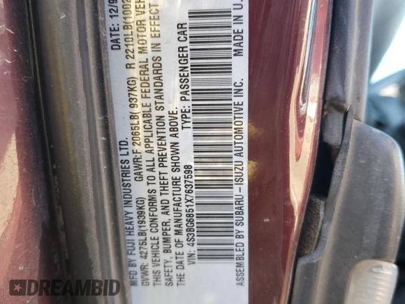 1999 Subaru Legacy Outback with VIN 4S3BG6851X7637598, listed as a Copart auction lot 83469134 with 207,692 mi miles and Salvage title. Bid and sale history available at DreamBid. Image 12.