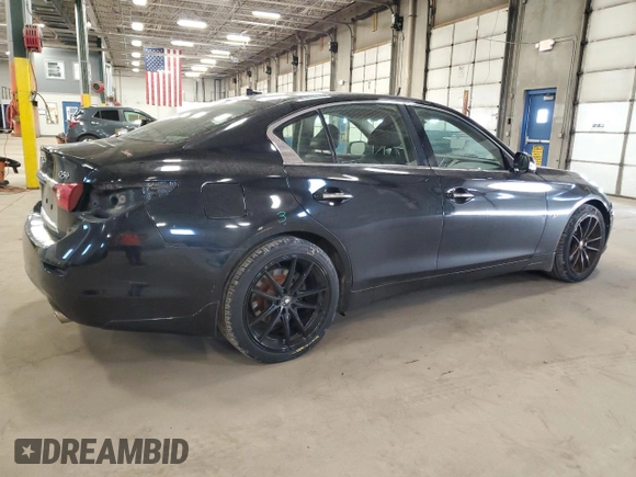 2014 Infiniti Q50 Premium with VIN JN1BV7ARXEM695977, listed as a Copart auction lot 52209795 with 100,700 mi miles and Salvage Title. Bid and sale history available at DreamBid. Image 3.
