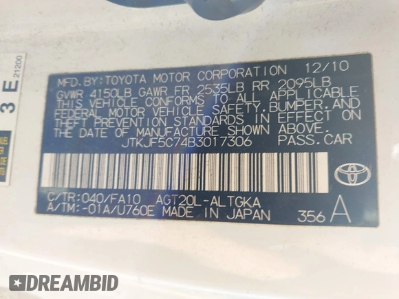 2011 Scion tC z VIN JTKJF5C74B3017306, wystawiony jako IAAI lot #42499369 z przebiegiem 290 429 mil mil oraz . Historia ofert i sprzedaży dostępna na DreamBid. Obrazek 9.