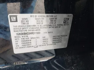 2017 Chevrolet Tahoe LT z VIN 1GNSKBKC8HR311969, wystawiony jako IAAI lot #42126414 z przebiegiem 160 994 mil mil oraz . Historia ofert i sprzedaży dostępna na DreamBid. Obrazek 9.