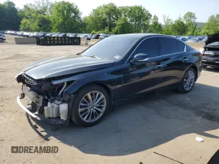 2019 Infiniti Q50 Luxe with VIN JN1EV7AR5KM556266, listed as a Copart auction lot 59331765 with 86,912 mi miles and Salvage title. Bid and sale history available at DreamBid. Image 1.
