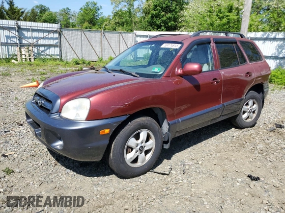 2005 Hyundai Santa Fe GLS with VIN KM8SC73D35U975899, listed as a Copart auction lot 56174615 with 182,798 mi miles and Salvage title. Bid and sale history available at DreamBid. Image 1.