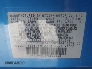 2023 Nissan Kicks S with VIN 3N1CP5BV2PL533238, listed as a IAAI auction lot 41714143 with 14,135 mi miles and . Bid and sale history available at DreamBid. Image 9.
