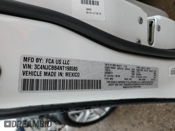 2022 Jeep Compass Latitude with VIN 3C4NJCBB4NT198580, listed as a Copart auction lot 48147765 with 81,562 mi miles and Salvage title. Bid and sale history available at DreamBid. Image 12.