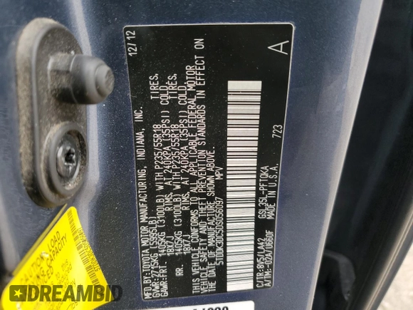 2013 Toyota Sienna XLE with VIN 5TDDK3DC5DS056097, listed as a Copart auction lot 89021805 with Not Provided miles and Salvage Title. Bid and sale history available at DreamBid. Image 13.