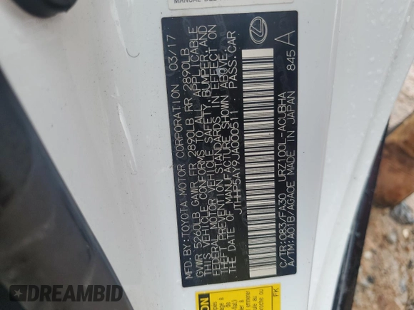 2018 Lexus LC 500h z VIN JTHHP5AY9JA000511, wystawiony jako Copart lot #56980995 z przebiegiem Nie podano mil oraz Szkody całkowita. Historia ofert i sprzedaży dostępna na DreamBid. Obrazek 12.