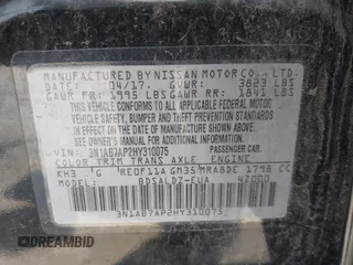 2017 Nissan Sentra SR z VIN 3N1AB7AP2HY310075, wystawiony jako IAAI lot #42414515 z przebiegiem Nie podano mil oraz . Historia ofert i sprzedaży dostępna na DreamBid. Obrazek 9.