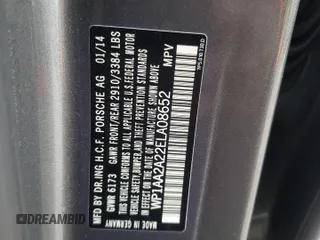 2014 Porsche Cayenne with VIN WP1AA2A22ELA08652, listed as a Copart auction lot 52549315 with 88,274 mi miles and Salvage Title. Bid and sale history available at DreamBid. Image 13.