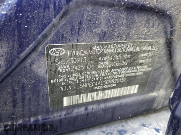 2014 Hyundai Sonata SE with VIN 5NPEC4AC0EH820151, listed as a Copart auction lot 50064345 with 178,442 mi miles and Salvage Title. Bid and sale history available at DreamBid. Image 14.