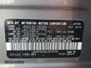 2020 Mitsubishi Outlander ES with VIN JA4AP3AU6LU012339, listed as a Copart auction lot 61730055 with 132,917 mi miles and Clean title. Bid and sale history available at DreamBid. Image 13.