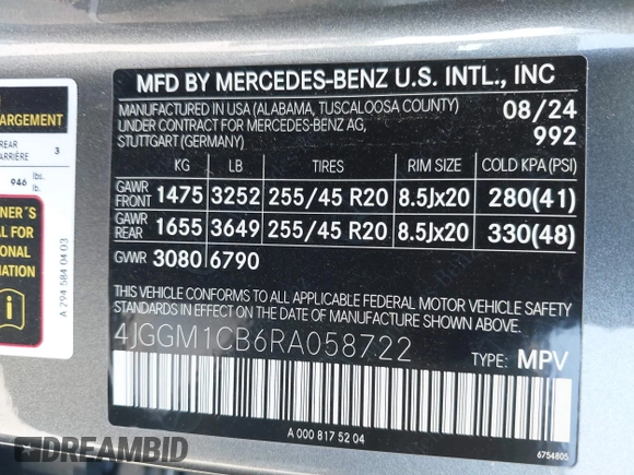 2024 Mercedes-Benz EQE 350 z VIN 4JGGM1CB6RA058722, wystawiony jako IAAI lot #42119327 z przebiegiem 5 503 mil mil oraz . Historia ofert i sprzedaży dostępna na DreamBid. Obrazek 9.