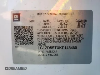 2019 Chevrolet Malibu LT with VIN 1G1ZD5STXKF145460, listed as a Copart auction lot 47398265 with 69,385 mi miles and Salvage Title. Bid and sale history available at DreamBid. Image 15.