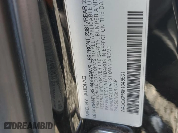 2015 Audi A3 2.0 TDI Premium Plus with VIN WAUCJGFFXF1046501, listed as a Copart auction lot 72584264 with 122,751 mi miles and Salvage Title. Bid and sale history available at carsss.com. Image 14.