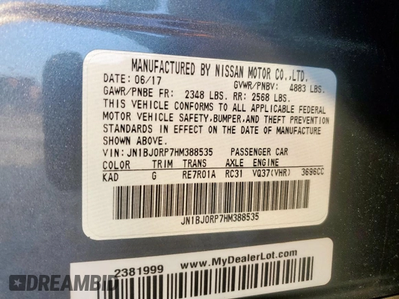 2017 Infiniti QX50 with VIN JN1BJ0RP7HM388535, listed as a Copart auction lot 58448355 with 44,050 mi miles and Salvage title. Bid and sale history available at DreamBid. Image 14.
