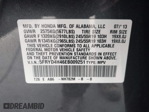 2014 Acura MDX Technology with VIN 5FRYD4H46EB009251, listed as a IAAI auction lot 41428914 with 173,514 mi miles and . Bid and sale history available at DreamBid. Image 9.