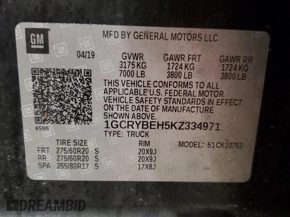 2019 Chevrolet Silverado 1500 Custom with VIN 1GCRYBEH5KZ334971, listed as a Copart auction lot 88051285 with 45,312 mi miles and Salvage Title. Bid and sale history available at DreamBid. Image 12.