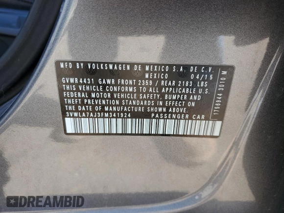 2015 Volkswagen Jetta Sedan 2.0L TDI SEL with VIN 3VWLA7AJ3FM341924, listed as a Copart auction lot 47008195 with 101,545 mi miles and Salvage Title. Bid and sale history available at carsss.com. Image 12.