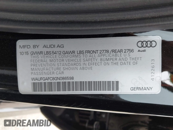 2016 Audi A6 Premium Plus with VIN WAUFGAFC8GN086598, listed as a IAAI auction lot 42347449 with 79,535 mi miles and . Bid and sale history available at DreamBid. Image 9.