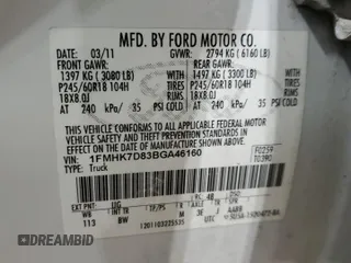 2011 Ford Explorer XLT с VIN 1FMHK7D83BGA46160, выставлен на аукционе Copart как лот 60540705 с пробегом 259 465 миль миль и Списание • Salvage title. История ставок и продаж доступна на DreamBid. Изображение 13.