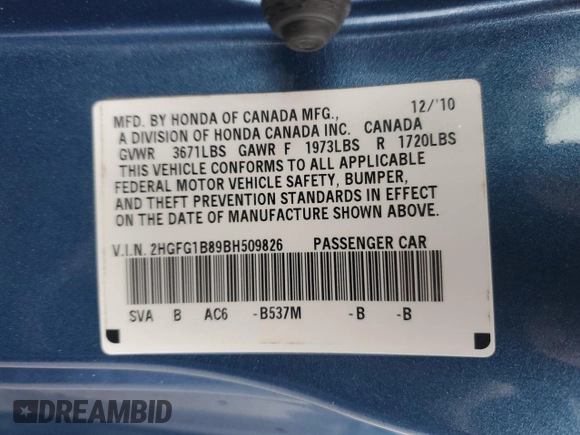 2011 Honda Civic Cpe EX with VIN 2HGFG1B89BH509826, listed as a Copart auction lot 44347195 with 124,381 mi miles and Salvage Title. Bid and sale history available at carsss.com. Image 13.
