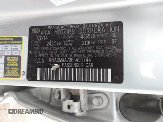 2014 Kia Optima LX z VIN KNAGM4A73E5495744, wystawiony jako IAAI lot #41823853 z przebiegiem 212 900 mil mil oraz . Historia ofert i sprzedaży dostępna na DreamBid. Obrazek 9.