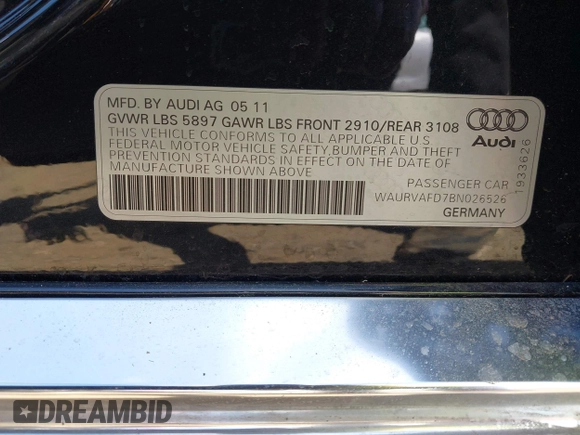 2011 Audi A8 z VIN WAURVAFD7BN026526, wystawiony jako IAAI lot #42294941 z przebiegiem 112 128 mil mil oraz . Historia ofert i sprzedaży dostępna na DreamBid. Obrazek 9.