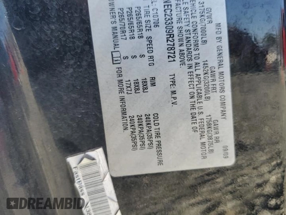 2009 Chevrolet Tahoe 2LT z VIN 1GNEC23309R278721, wystawiony jako Copart lot #86279864 z przebiegiem 280 112 mil mil oraz Szkoda całkowita • Salvage title. Historia ofert i sprzedaży dostępna na DreamBid. Obrazek 13.