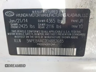 2014 Hyundai Sonata GLS with VIN 5NPEB4AC2EH882685, listed as a IAAI auction lot 42125895 with 68,669 mi miles and . Bid and sale history available at carsss.com. Image 9.