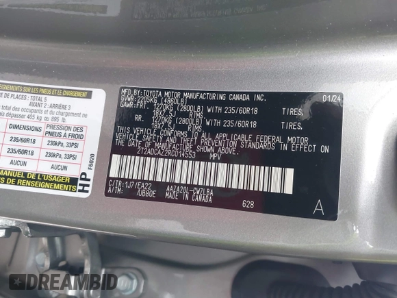 2024 Lexus NX 250 with VIN 2T2ADCAZ2RC014553, listed as a IAAI auction lot 41383564 with 8,403 mi miles and . Bid and sale history available at DreamBid. Image 9.
