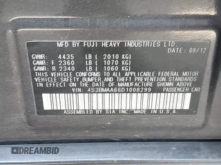 2013 Subaru Legacy 2.5i with VIN 4S3BMAA66D1008299, listed as a IAAI auction lot 42120277 with 82,651 mi miles and . Bid and sale history available at DreamBid. Image 9.