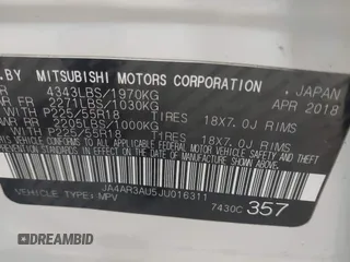 2018 Mitsubishi Outlander Sport ES 2.0 with VIN JA4AR3AU5JU016311, listed as a IAAI auction lot 41970994 with 93,951 mi miles. Bid and sale history available at carsss.com. Image 9.