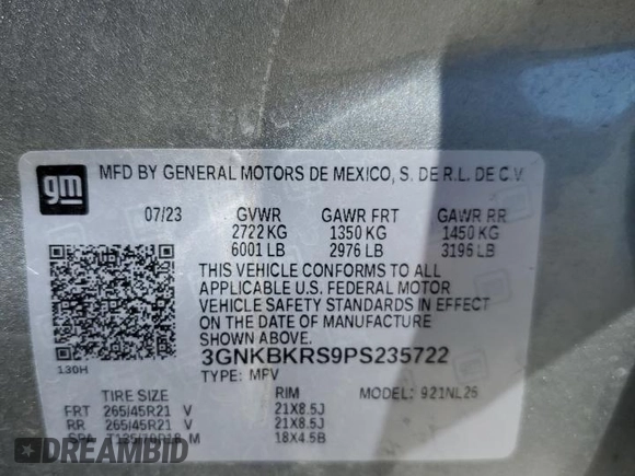 2023 Chevrolet Blazer RS с VIN 3GNKBKRS9PS235722, выставлен на аукционе Copart как лот 53545285 с пробегом 17 683 миль миль и Списание • Salvage title. История ставок и продаж доступна на DreamBid. Изображение 13.