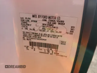 2004 Ford F-150 XLT z VIN 1FTPX04574KD02959, wystawiony jako Copart lot #46102015 z przebiegiem 181 397 mil mil oraz Szkoda całkowita • Salvage title. Historia ofert i sprzedaży dostępna na DreamBid. Obrazek 12.