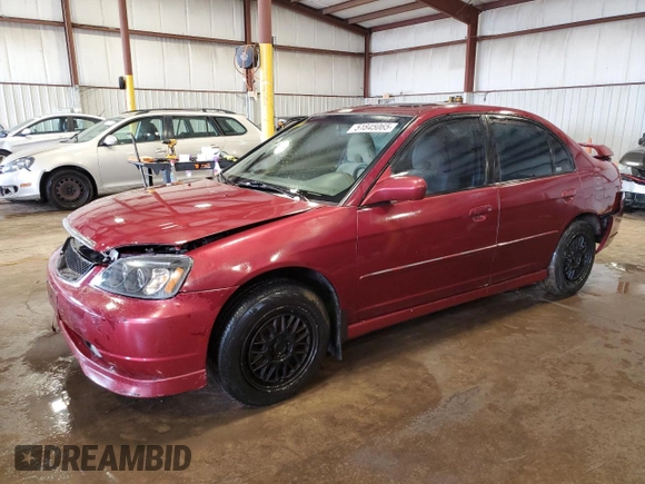 2003 Honda Civic EX with VIN 2HGES25743H588214, listed as a Copart auction lot 51845065 with 194,677 mi miles and Salvage Title. Bid and sale history available at DreamBid. Image 1.