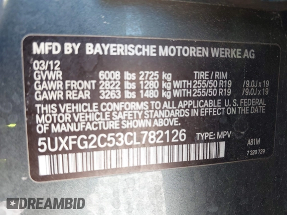 2012 BMW X6 35i z VIN 5UXFG2C53CL782126, wystawiony jako IAAI lot #42005838 z przebiegiem 124 646 mil mil oraz . Historia ofert i sprzedaży dostępna na DreamBid. Obrazek 9.